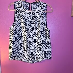 Blue and White Boxy Blouse with Short Sleeves